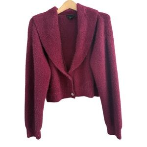 House of Harlow 1960 Fuzzy Cropped Cardigan Sweater Burgundy L